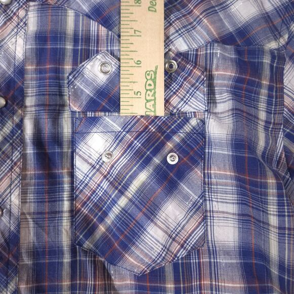 Rustler Pearl Snap Western Shirt Mens Lg Short Sleeve Cowboy Rodeo Silver VTG - Picture 15 of 16